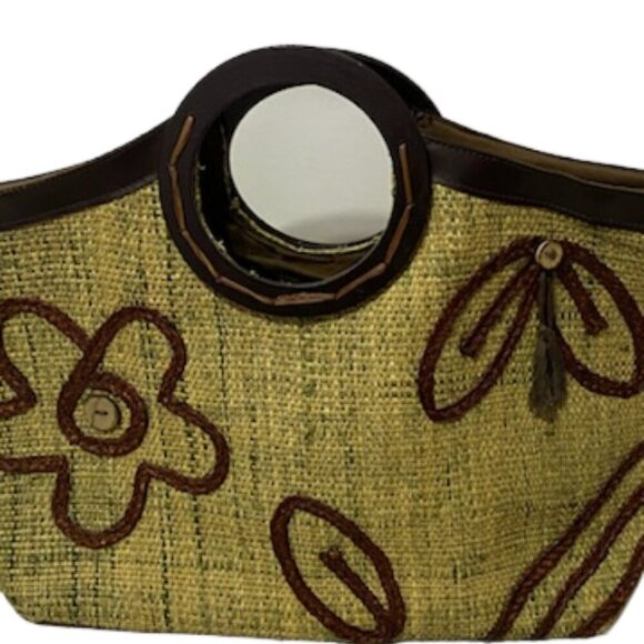 VINTAGE APRIL CORNELL Straw Purse Clutch Handbag Boho Naturalist Hippie Gypsy - Picture 2 of 7